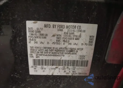 2017 Ford Edge Sel из США, поврежденный, VIN 2FMPK4J93HBB43379